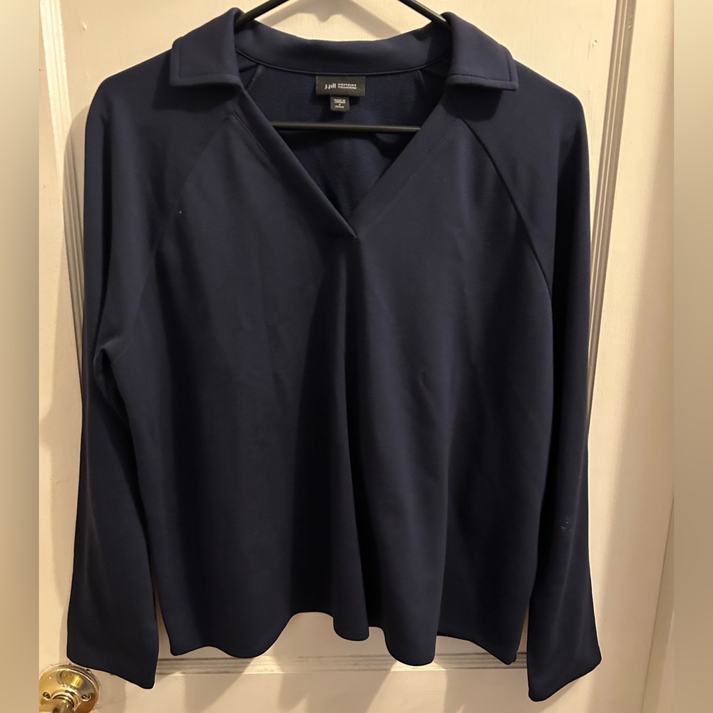 JJill Wearever navy collar‎ stretch top long sleeve small petite
